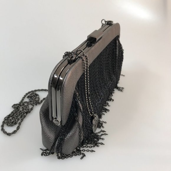 EUC Big Buddha Chain-Fringe Cocktail Bag/Clutch in Pewter Faux Leather - Picture 5 of 10